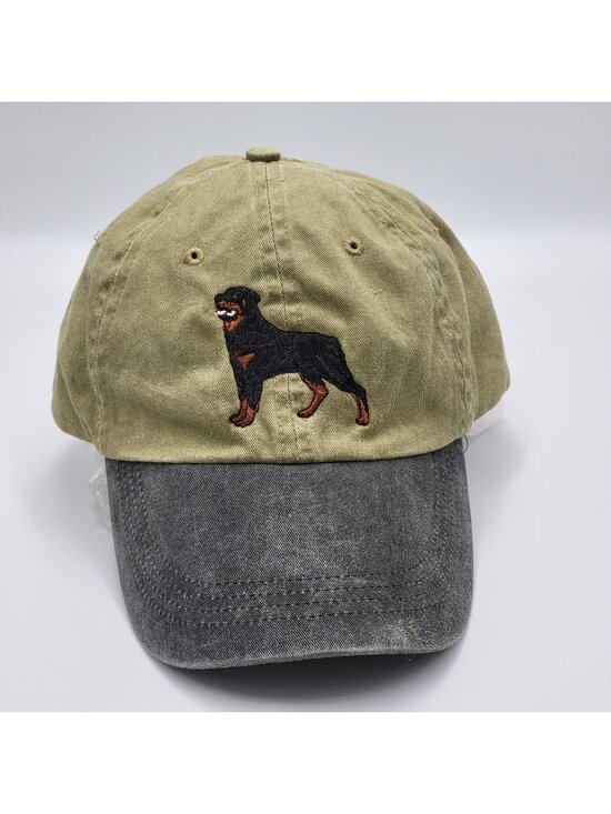 Anvil Other - Rottweiler Dog Embroidered Baseball Cap, Dad Cap & Distressed Gray Adjustable St